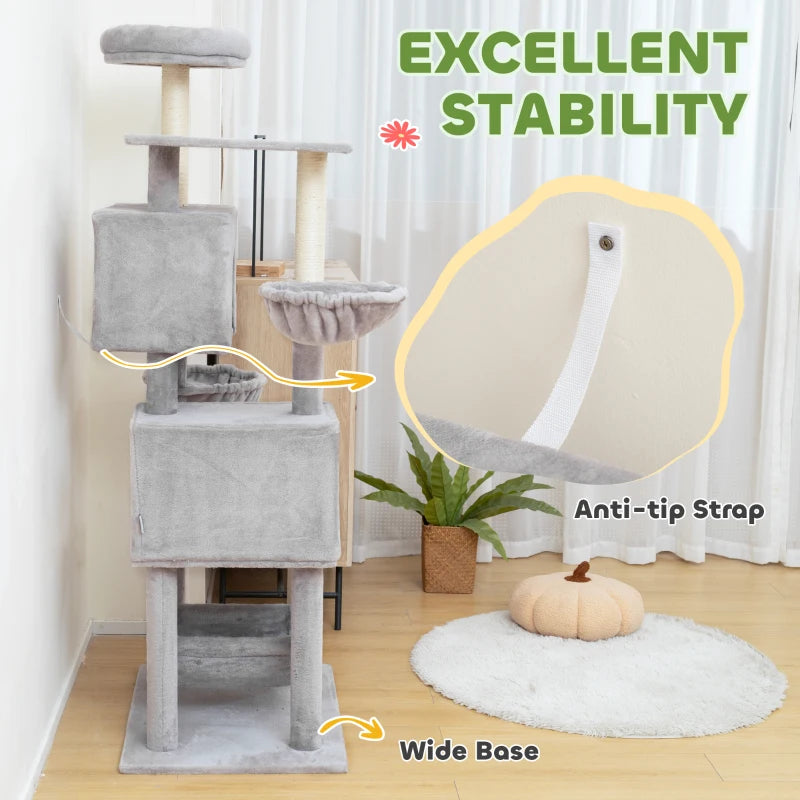 PawHut 66 Inch Large Cat Tree, Light Grey