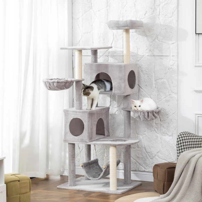 PawHut 66 Inch Large Cat Tree, Light Grey
