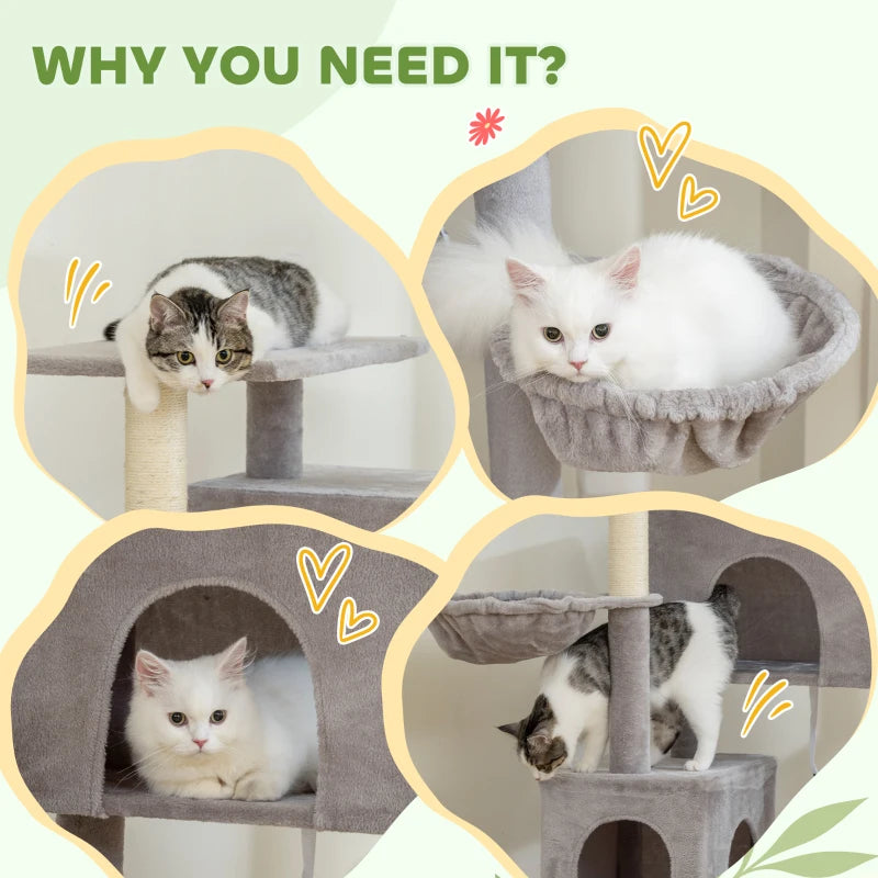 PawHut 66 Inch Large Cat Tree, Light Grey