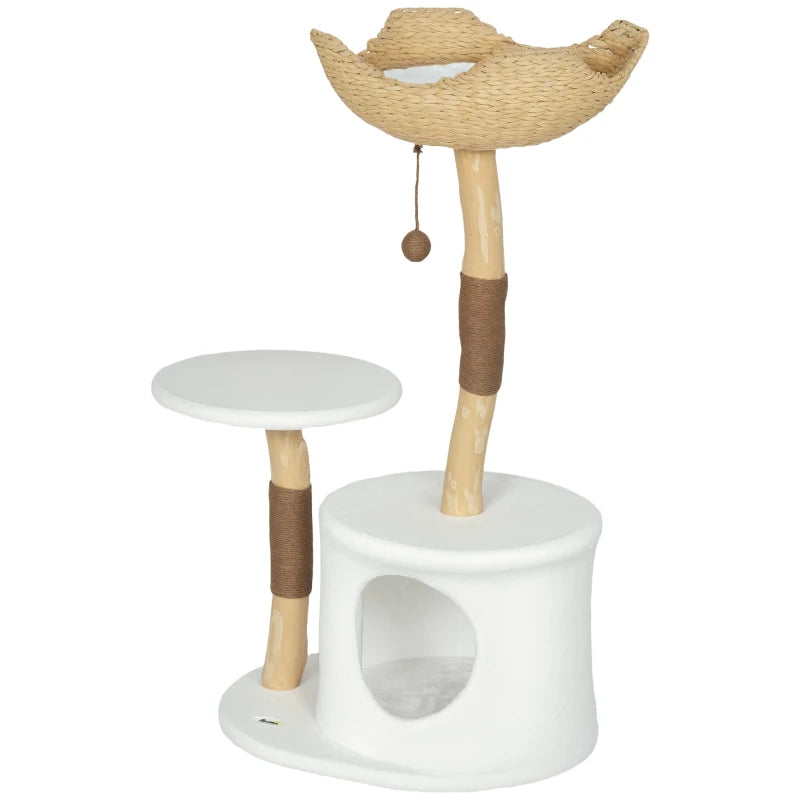PawHut 40" Real Wood Cat Tree, White & Beige