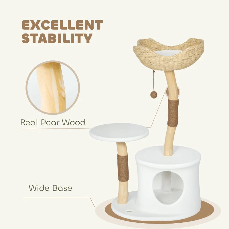 PawHut 40" Real Wood Cat Tree, White & Beige