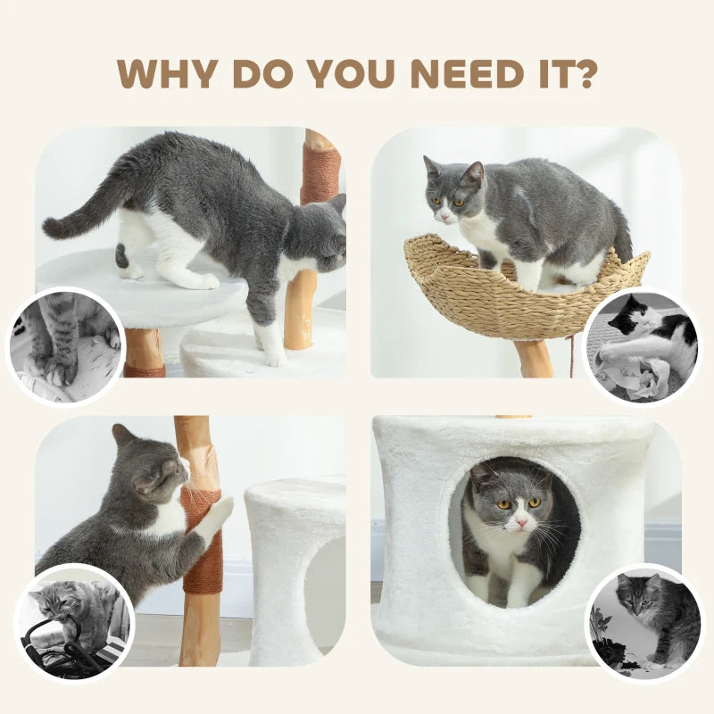 PawHut 40" Real Wood Cat Tree, White & Beige