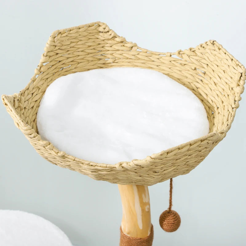PawHut 40" Real Wood Cat Tree, White & Beige