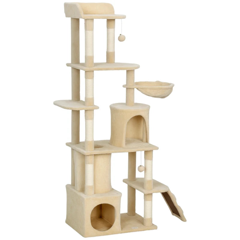PawHut 67" Large Cat Tree with 7 Scratching Posts, Beige