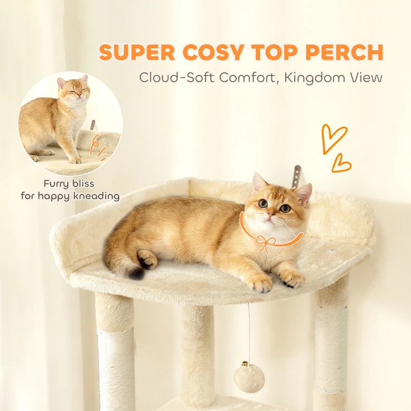 PawHut 67" Large Cat Tree with 7 Scratching Posts, Beige