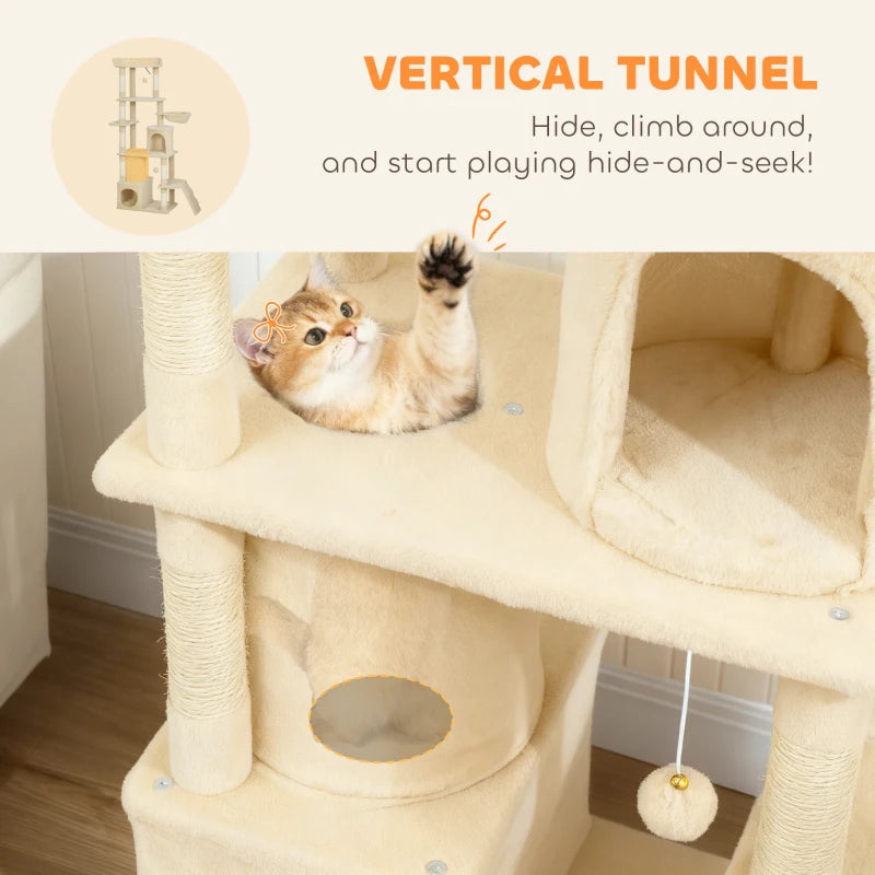 PawHut 67" Large Cat Tree with 7 Scratching Posts, Beige