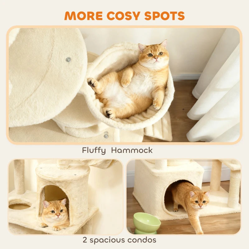 PawHut 67" Large Cat Tree with 7 Scratching Posts, Beige