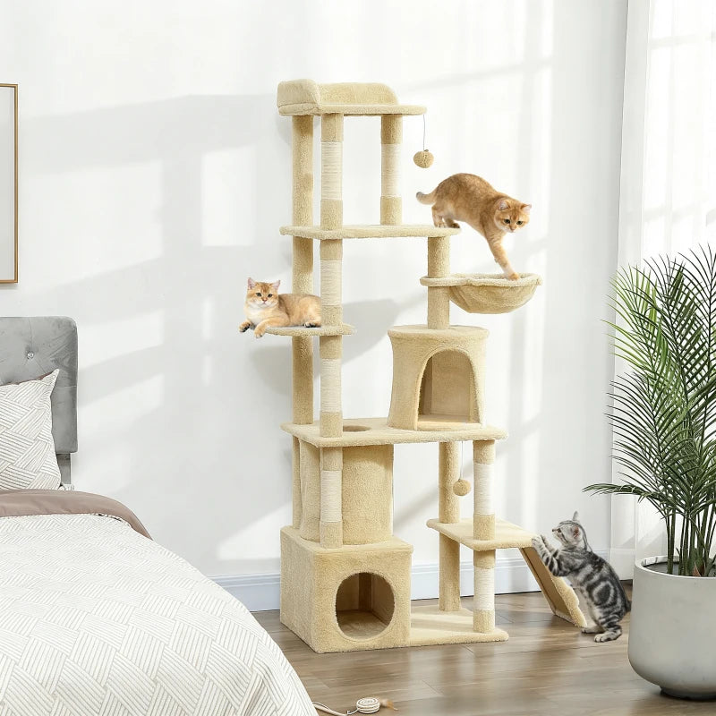 PawHut 67" Large Cat Tree with 7 Scratching Posts, Beige