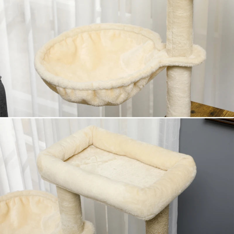 PawHut Litter Box Enclosure with Cat Tree Tower, Rustic Brown