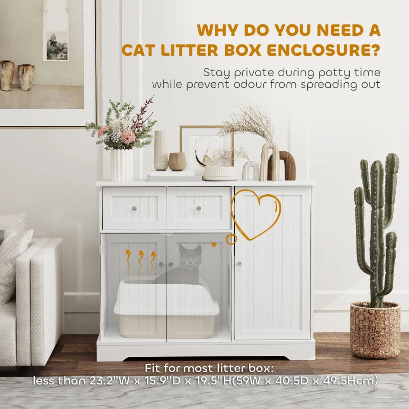 PawHut Cat Litter Box Enclosure with Drawer, White