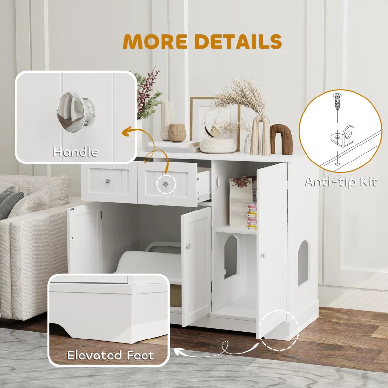 PawHut Cat Litter Box Enclosure with Drawer, White
