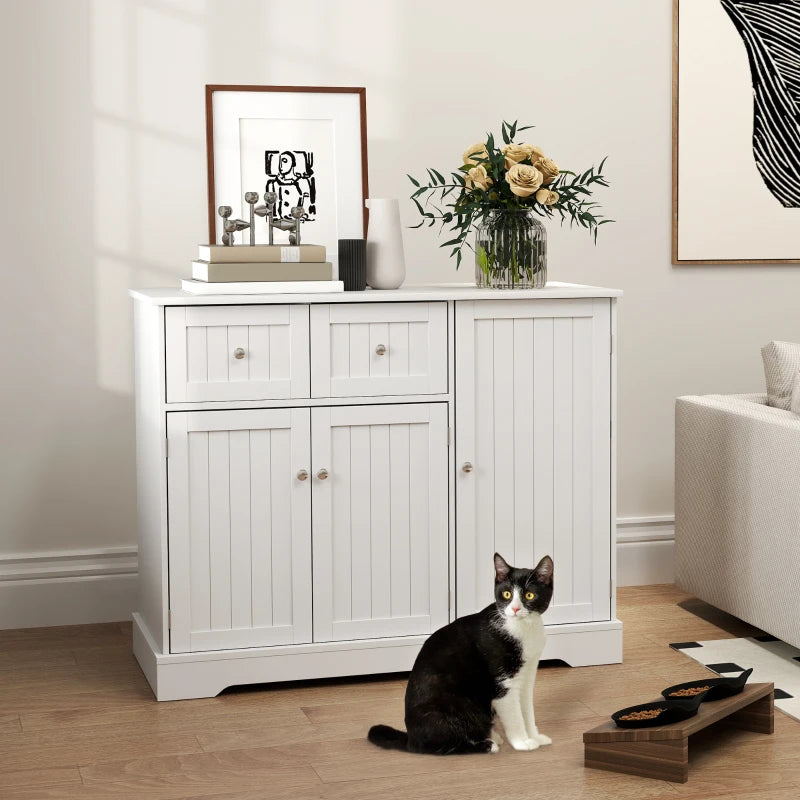 PawHut Cat Litter Box Enclosure with Drawer, White