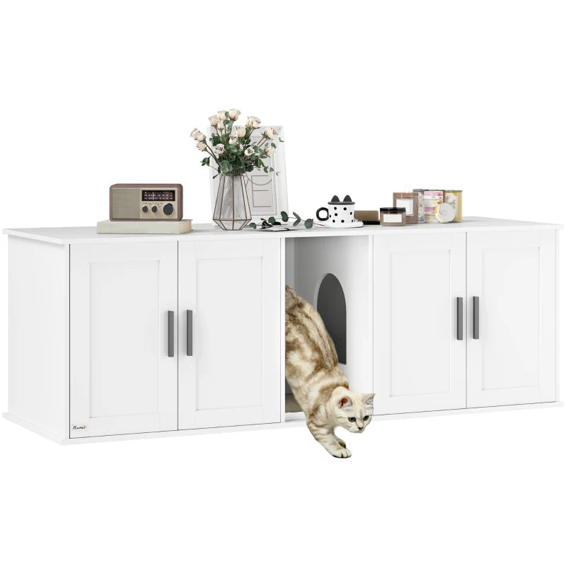 PawHut Cat Litter Box Enclosure with Double Room, White