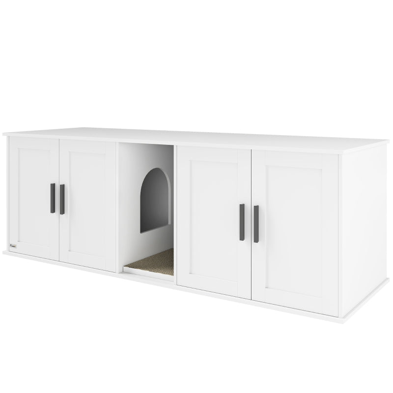 PawHut Cat Litter Box Enclosure with Double Room, White