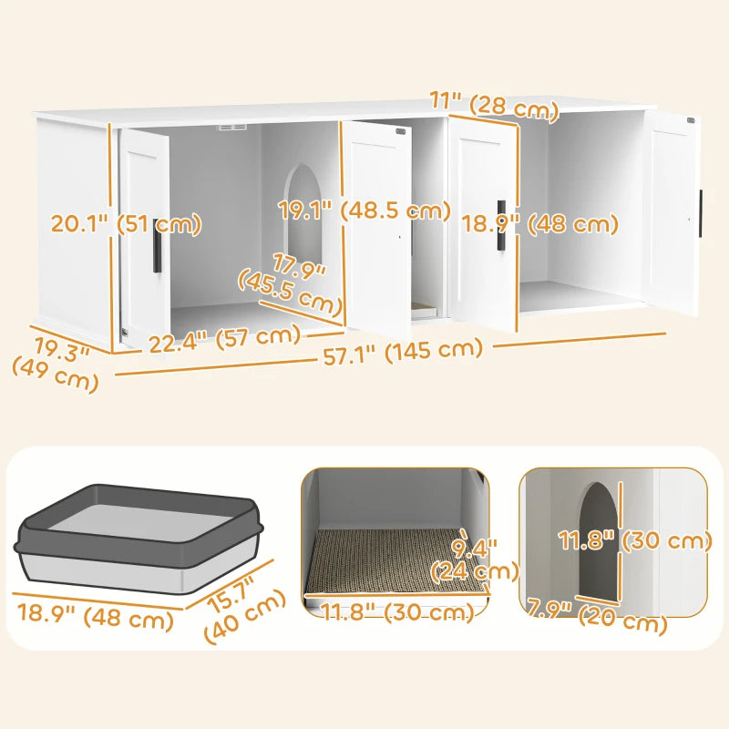 PawHut Cat Litter Box Enclosure with Double Room, White