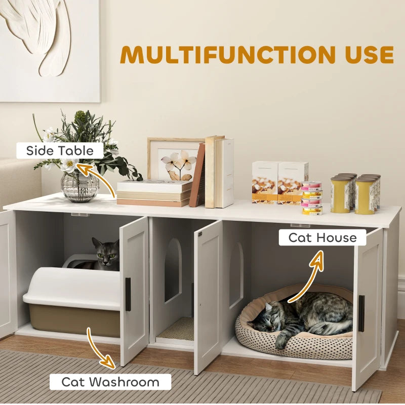 PawHut Cat Litter Box Enclosure with Double Room, White