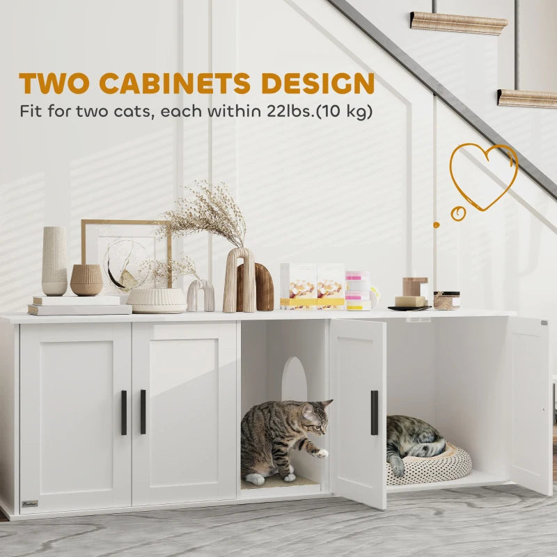 PawHut Cat Litter Box Enclosure with Double Room, White