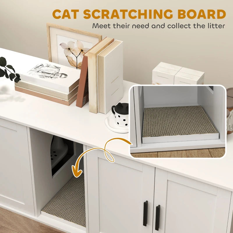 PawHut Cat Litter Box Enclosure with Double Room, White
