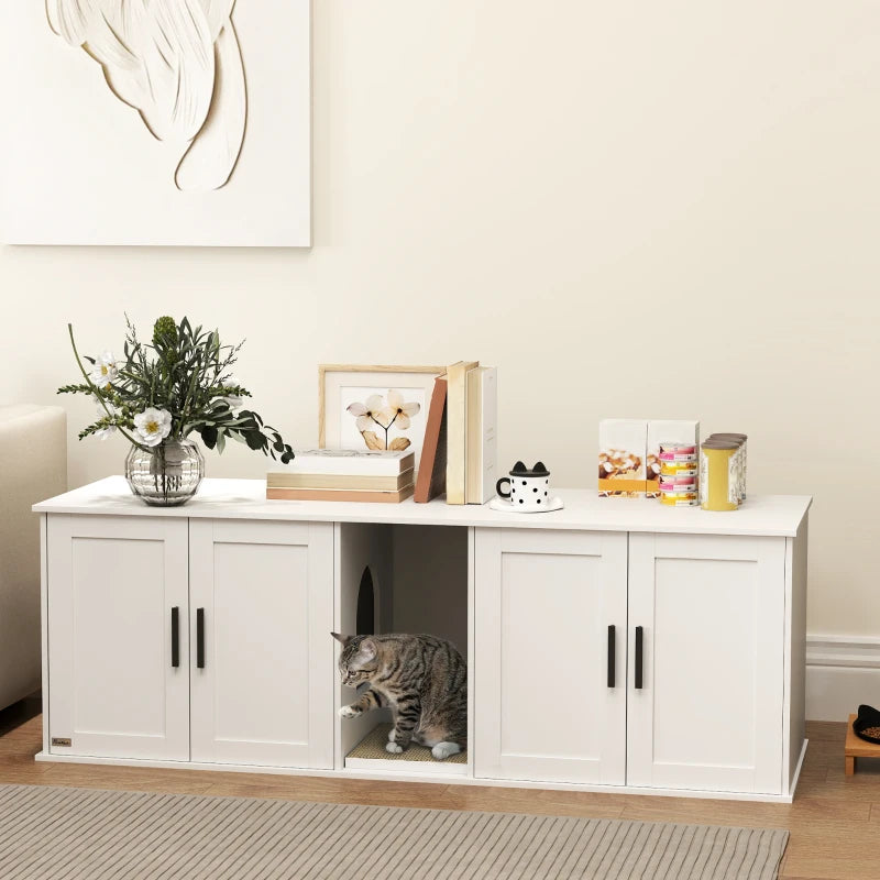 PawHut Cat Litter Box Enclosure with Double Room, White