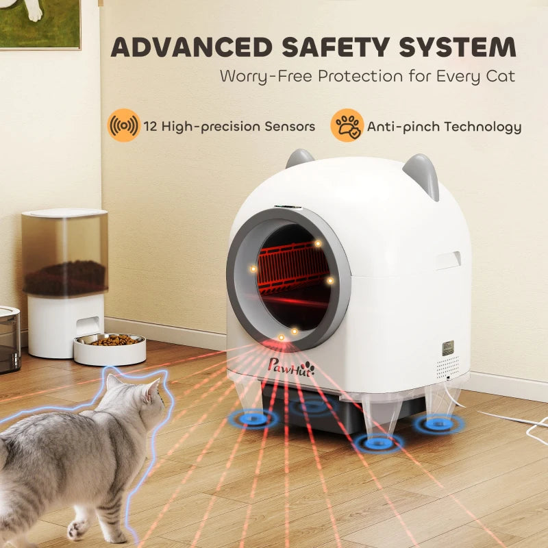 PawHut Automatic Cat Litter Box with App Control, White