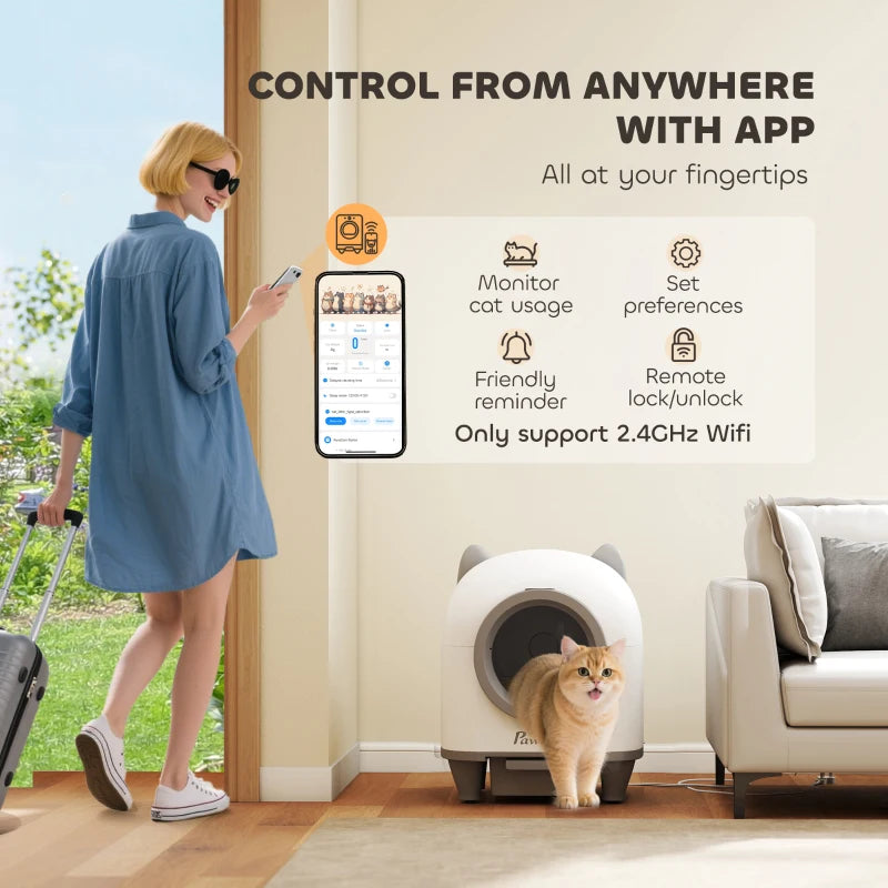 PawHut Automatic Cat Litter Box with App Control, White