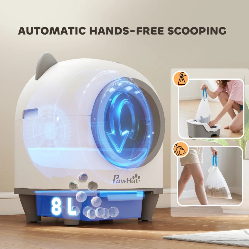 PawHut Automatic Cat Litter Box with App Control, White