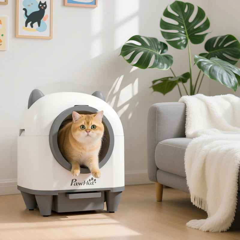 PawHut Automatic Cat Litter Box with App Control, White