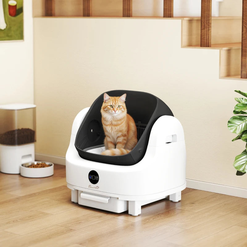 PawHut Open-Top Self Cleaning Cat Litter Box, White