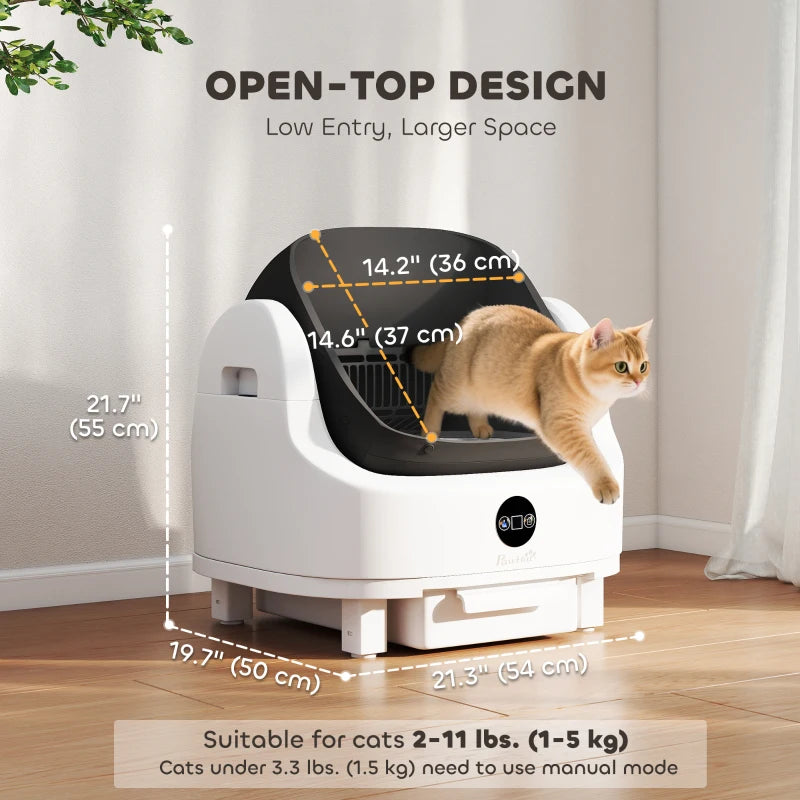 PawHut Open-Top Self Cleaning Cat Litter Box, White