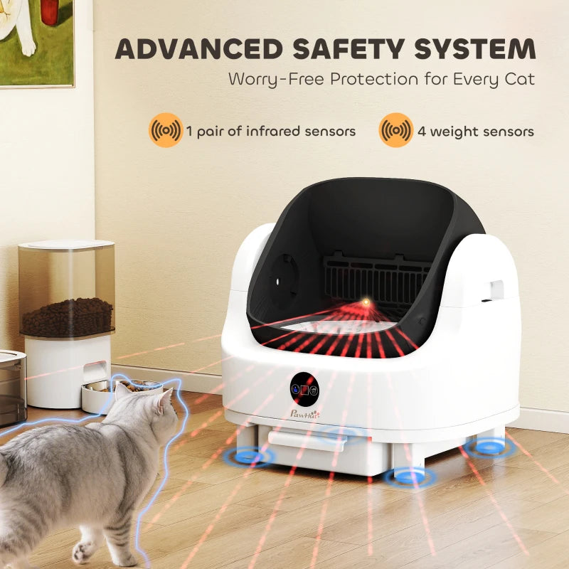 PawHut Open-Top Self Cleaning Cat Litter Box, White