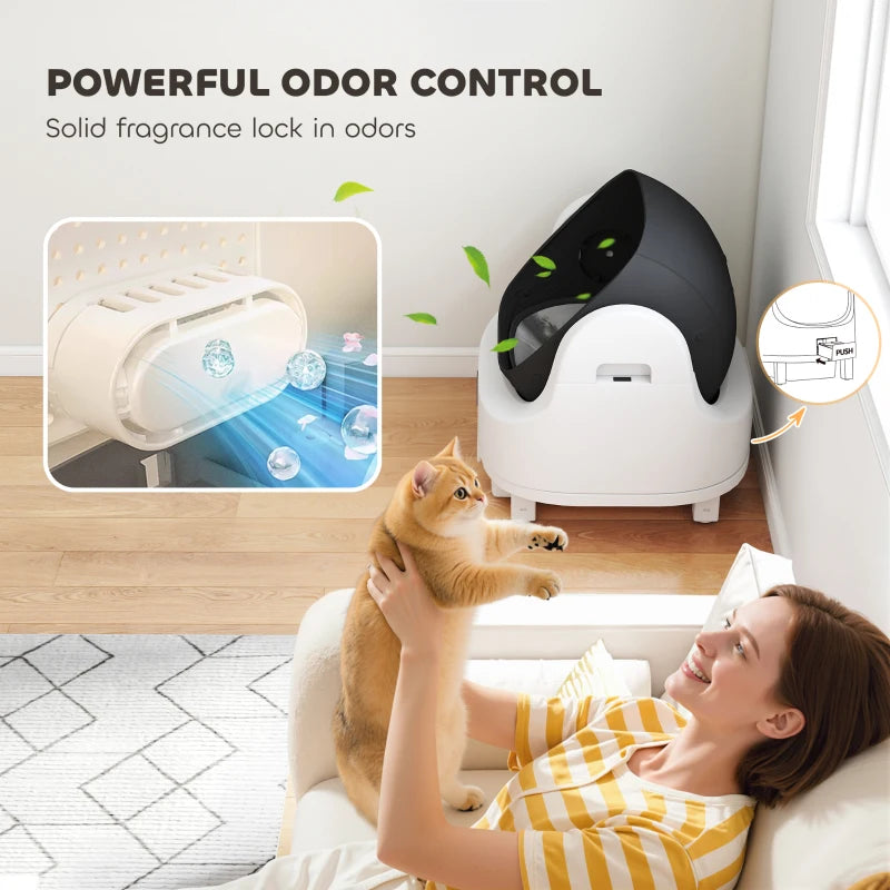 PawHut Open-Top Self Cleaning Cat Litter Box, White