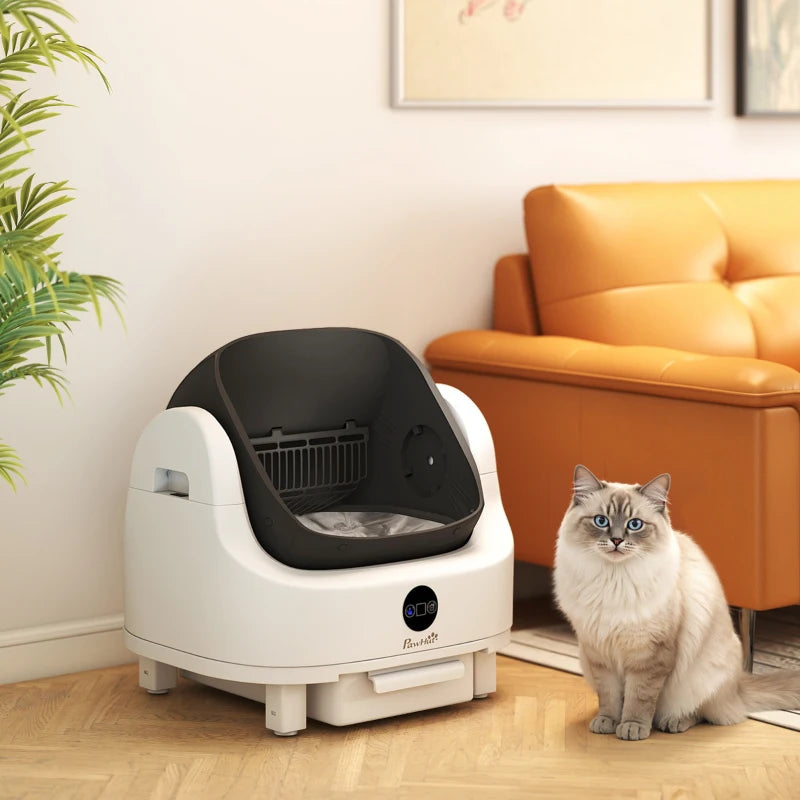 PawHut Open-Top Self Cleaning Cat Litter Box, White