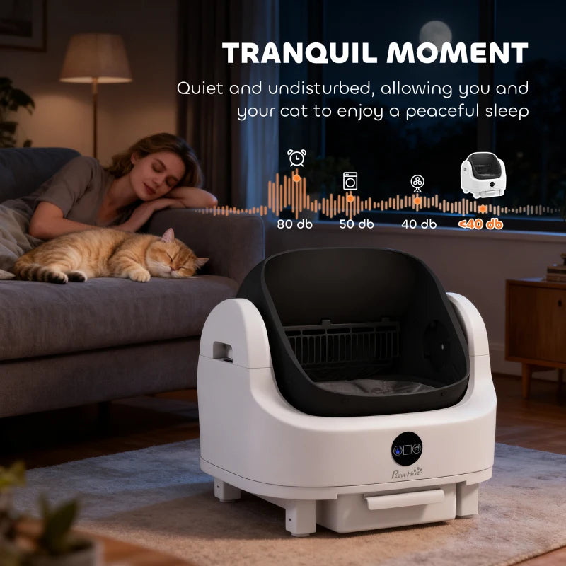PawHut Open-Top Self Cleaning Cat Litter Box, White