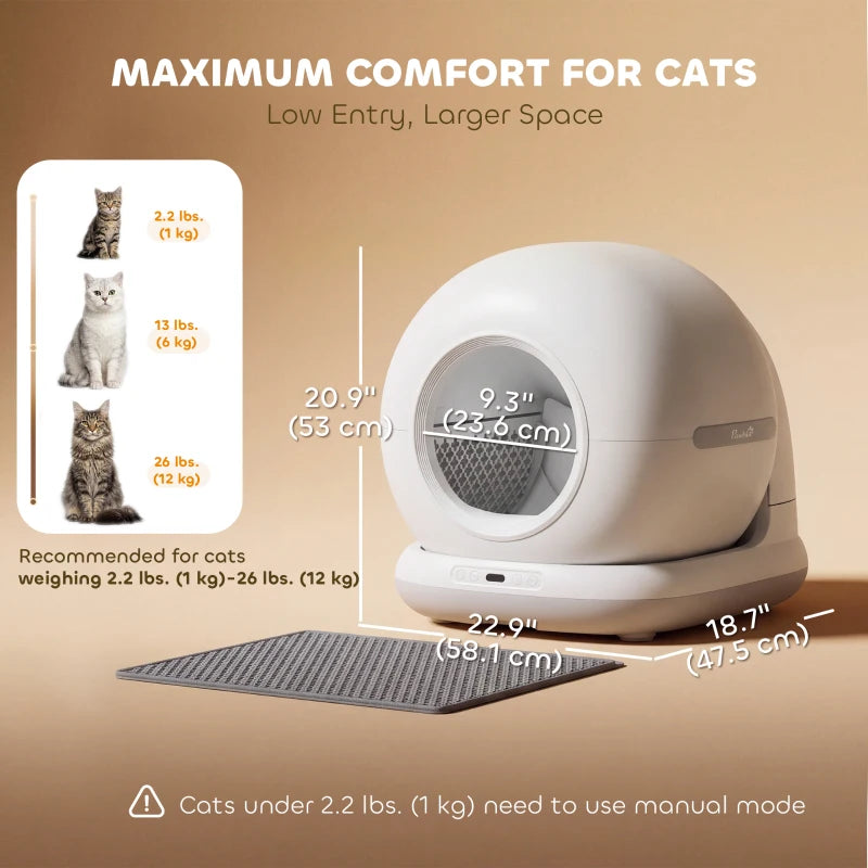 PawHut 72L Automatic Litter Box, Self Cleaning Litter Box, White