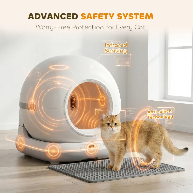 PawHut 72L Automatic Litter Box, Self Cleaning Litter Box, White