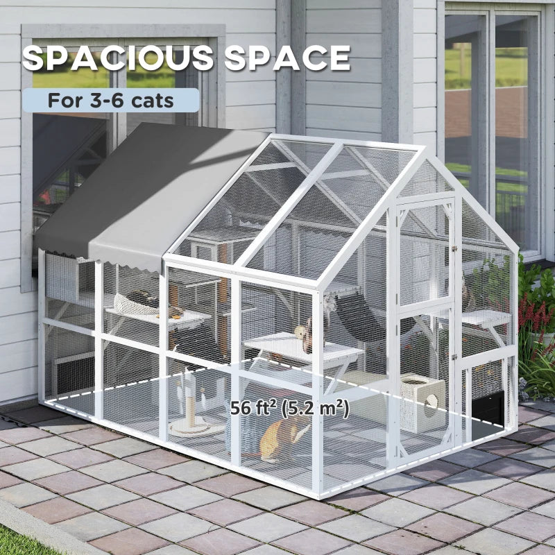 PawHut Outdoor Cat Enclosure Wooden, White