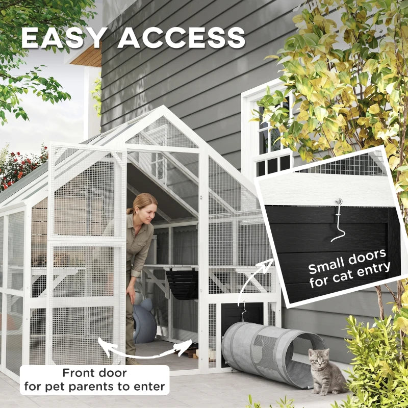 PawHut Outdoor Cat Enclosure Wooden, White