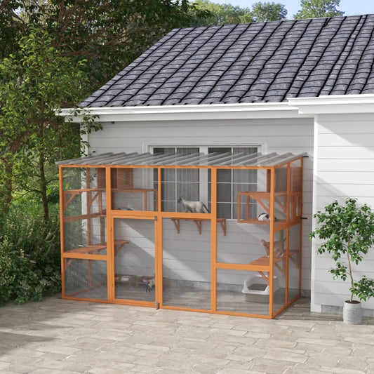 PawHut Large Outdoor Catio with 2 Condos, Orange