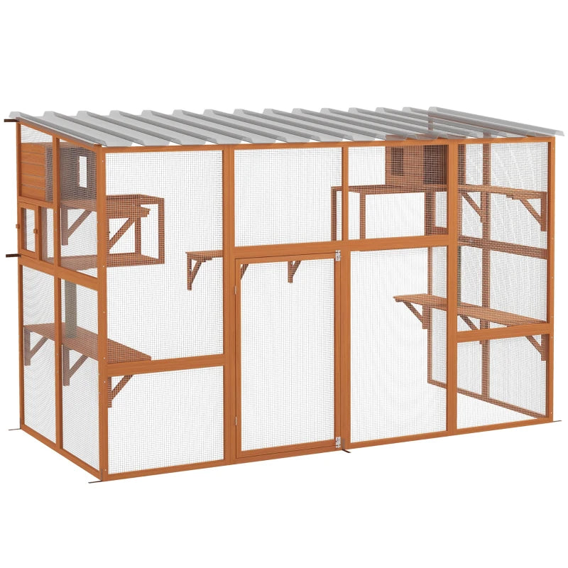 PawHut Large Outdoor Catio with 2 Condos, Orange