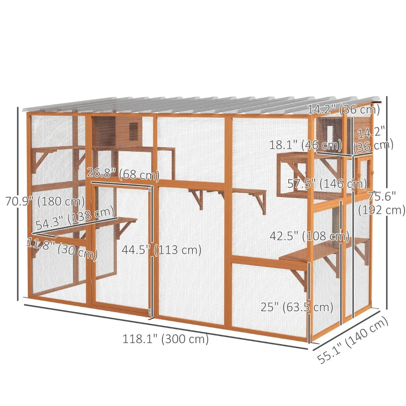 PawHut Large Outdoor Catio with 2 Condos, Orange