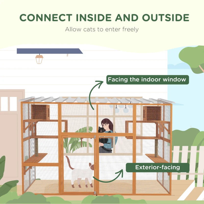 PawHut Large Outdoor Catio with 2 Condos, Orange