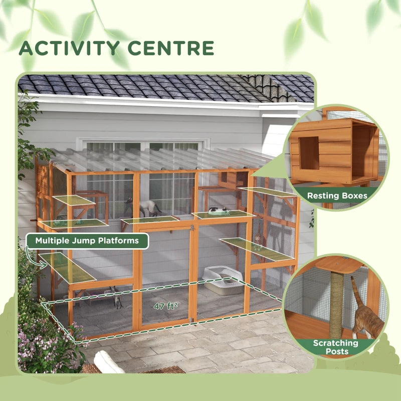PawHut Large Outdoor Catio with 2 Condos, Orange