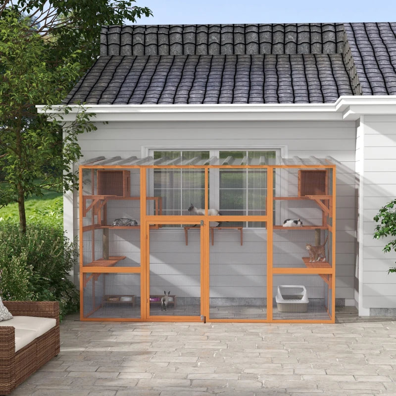 PawHut Large Outdoor Catio with 2 Condos, Orange