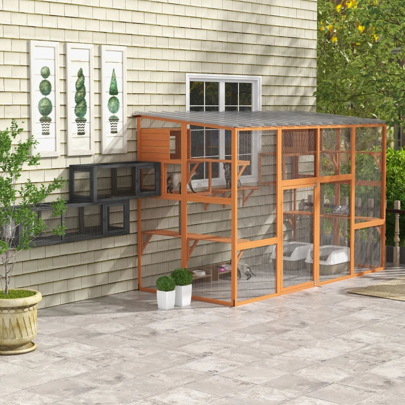 PawHut Large Outdoor Catio with 2 Condos, Orange