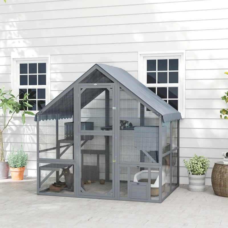 PawHut Large Catio Outdoor with Waterproof Cover, Grey