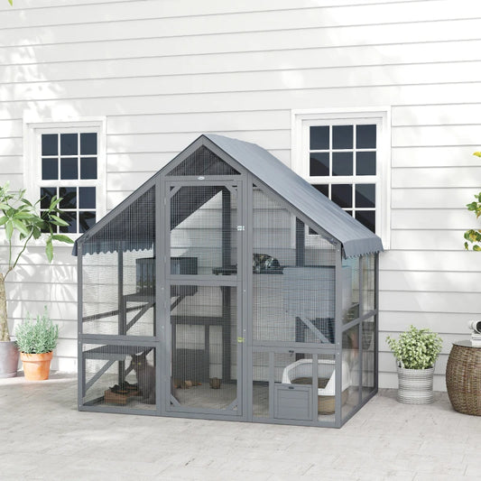 PawHut Large Catio Outdoor with Waterproof Cover, Grey