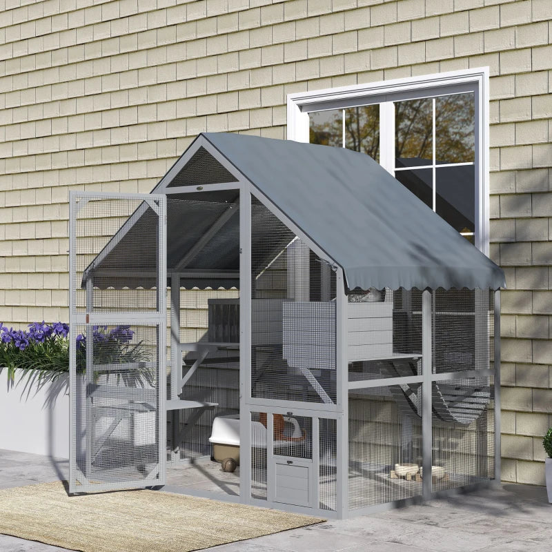 PawHut Large Catio Outdoor with Waterproof Cover, Grey