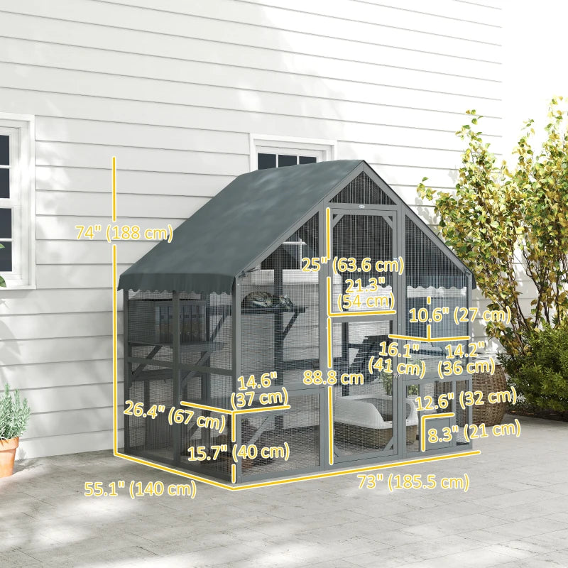 PawHut Large Catio Outdoor with Waterproof Cover, Grey