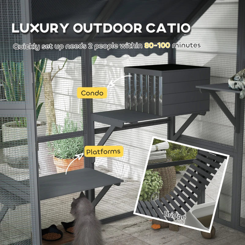 PawHut Large Catio Outdoor with Waterproof Cover, Grey