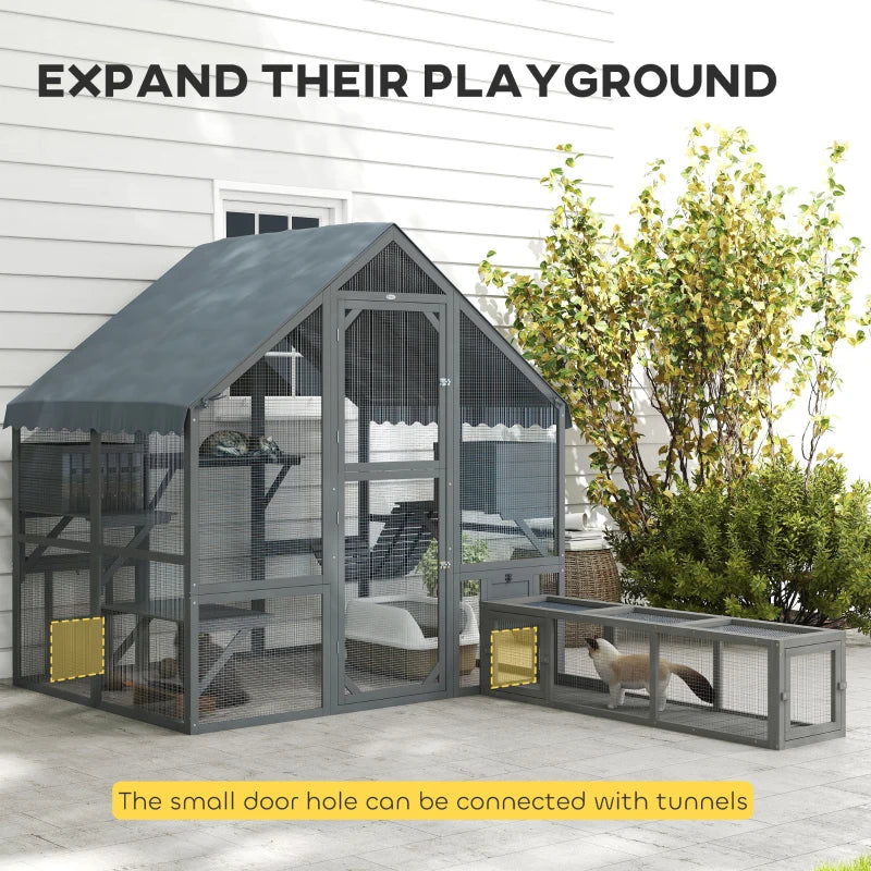 PawHut Large Catio Outdoor with Waterproof Cover, Grey
